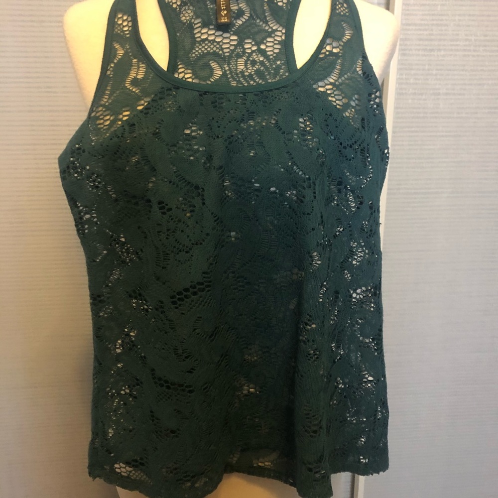 Green lace razor back tank
